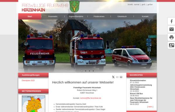 Vorschau von www.ffw-hirzenhain.de, Freiwillige Feuerwehr Hirzenhain