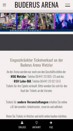Vorschau der mobilen Webseite www.rittal-arena.de, Rittal Arena Wetzlar