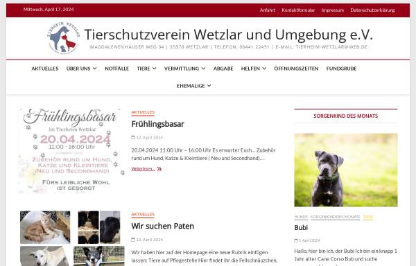 Vorschau von www.tierheim-wetzlar.de, Tierheim Wetzlar