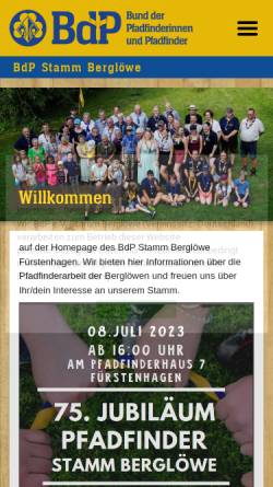 Vorschau der mobilen Webseite www.stamm-bergloewe.de, Bund deutscher Pfadfinderinnen & Pfadfinder e.V. - Stamm Berglöwe