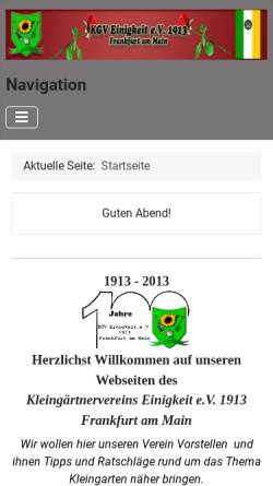 Vorschau der mobilen Webseite www.kgveinigkeit.de, Kleingärtnerverein Einigkeit e.V. 1913