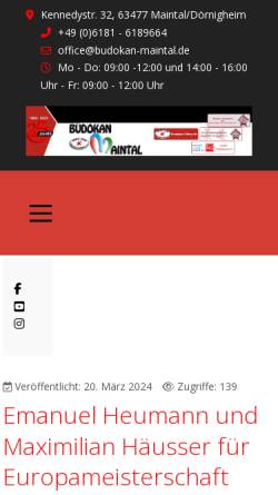 Vorschau der mobilen Webseite budokan-maintal.de, Sport Club Budokan Maintal e.V.