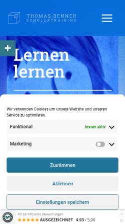 Vorschau der mobilen Webseite www.nachhilfe-benner.de, Nachhilfe und Schülertraining Thomas Benner