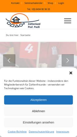 Vorschau der mobilen Webseite zahlenland.info, Zahlenland Akademie Prof. Preiß