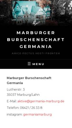 Vorschau der mobilen Webseite germania-marburg.de, Marburger Burschenschaft Germania