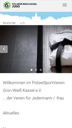 Vorschau der mobilen Webseite www.psv-gwkassel.de, PSV Grün-Weiß Kassel / Judo