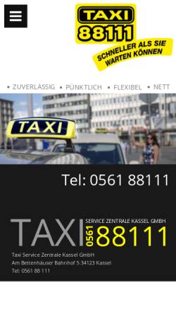 Vorschau der mobilen Webseite www.taxi-88111.de, Taxi Call Center Kassel GmbH