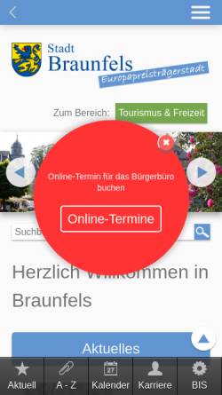 Vorschau der mobilen Webseite www.braunfels.de, Stadt Braunfels