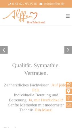 Vorschau der mobilen Webseite www.alffen.de, Zahnarztpraxis Alffen