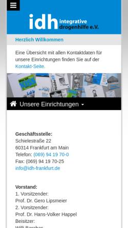 Vorschau der mobilen Webseite www.idh-frankfurt.de, Integrative Drogenhilfe e.V.
