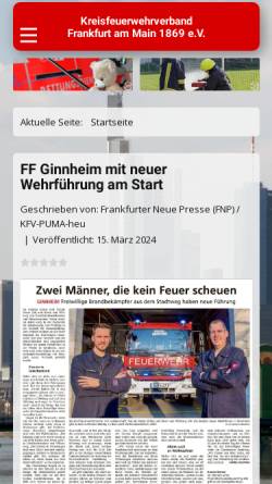 Vorschau der mobilen Webseite www.kfv-ffm.de, Kreisfeuerwehrverband Frankfurt am Main