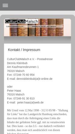 Vorschau der mobilen Webseite www.culturclubmalsch.de, Cultur Club Malsch