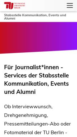 Vorschau der mobilen Webseite www.tu-berlin.de, TU Berlin - Refererat für Presse und Information