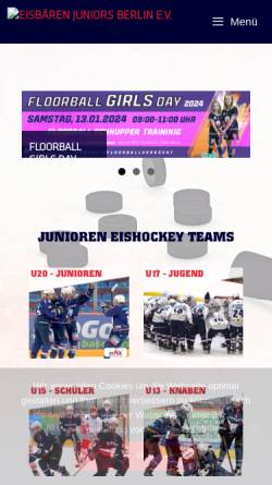 Vorschau der mobilen Webseite www.eisbaeren-juniors.de, Eisbären Juniors e.V.
