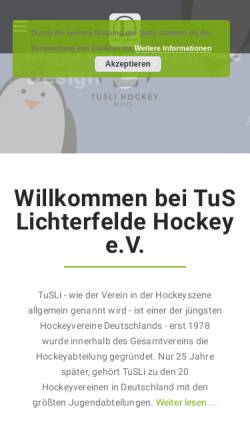 Vorschau der mobilen Webseite tuslihockey.de, Turn u. Sportverein Lichterfelde Berlin von 1887 e.V.