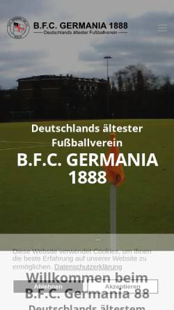 Vorschau der mobilen Webseite www.bfcgermania88.de, B.F.C. Germania 1888 e.V.
