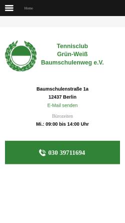 Vorschau der mobilen Webseite www.tennisclub-gruen-weiss.de, SG Grün-Weiß Baumschulenweg e.V.