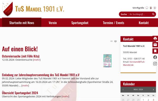 Vorschau von www.tus-mandel.de, Turn- und Sportverein Mandel 1901 e.V.