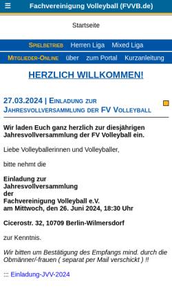 Vorschau der mobilen Webseite www.fvvb.de, Fachvereinigung Volleyball e.V. - Betriebssport in Berlin