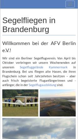 Vorschau der mobilen Webseite www.afv-berlin.de, Akademische Fliegervereinigung Berlin e.V. (AFV)