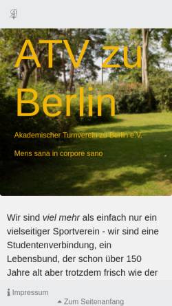 Vorschau der mobilen Webseite www.atvzuberlin.de, Akademischer Turnverein zu Berlin e.V.