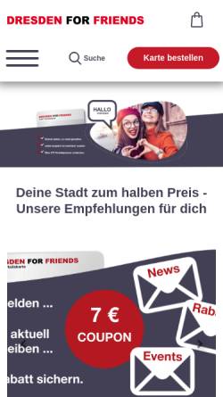 Vorschau der mobilen Webseite www.dresdenforfriends.de, Dresden for Friends Card