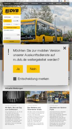 Vorschau der mobilen Webseite www.dvb.de, Dresdner Verkehrsbetriebe AG