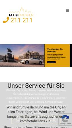 Vorschau der mobilen Webseite www.taxi-dresden.de, Funktaxi Dresden 211 211