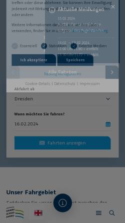 Vorschau der mobilen Webseite www.saechsische-dampfschiffahrt.de, Sächsische Dampfschiffahrtsgesellschaft