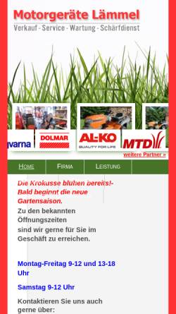 Vorschau der mobilen Webseite www.motorgeraete-laemmel-drebach.de, Gartentechnik und Gartengeräte