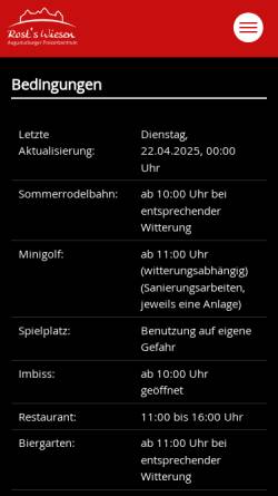 Vorschau der mobilen Webseite www.rosts-wiesen.de, Freizeitzentrum Rosts Wiesen