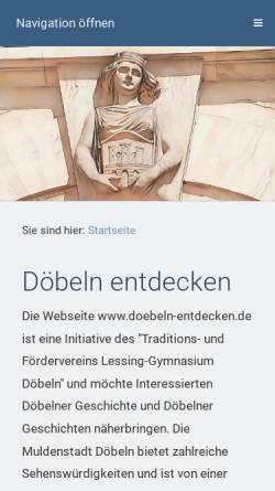 Vorschau der mobilen Webseite www.doebeln-entdecken.de, Entdeckungen im 1000-jährigen Döbeln: Aufsätze zur Stadtgeschichte