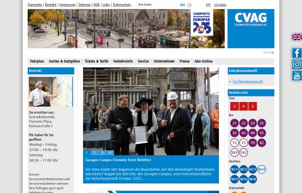 Vorschau von www.cvag.de, CVAG - Chemnitzer Verkehrsaktiengesellschaft