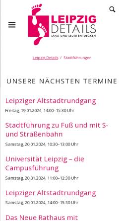 Vorschau der mobilen Webseite www.leipzigdetails.de, Stadtführungen und Stadtrundfahrten