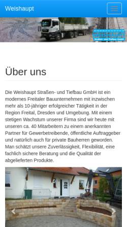 Vorschau der mobilen Webseite www.weishaupt-tiefbau.de, Straßen- und Tiefbau Weishaupt