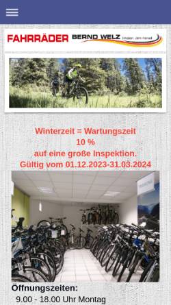 Vorschau der mobilen Webseite www.fahrrad-welz.de, Fahrrad Welz