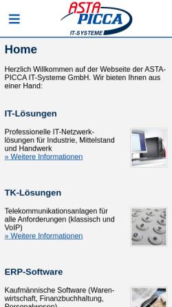 Vorschau der mobilen Webseite www.asta-picca.de, PICCA Computer GmbH