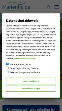 Vorschau der mobilen Webseite www.marienheide.de, Gemeinde Marienheide