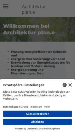 Vorschau der mobilen Webseite www.architektur-plan-e.de, Architekturbüro plan.e, Joachim Lattke