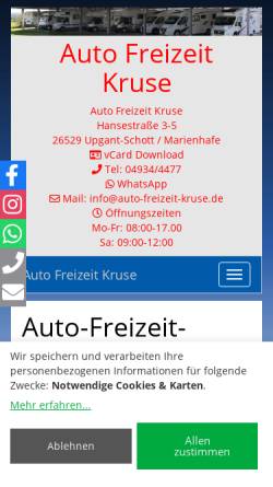 Vorschau der mobilen Webseite www.autofit-kruse.de, Auto Freizeit Kruse