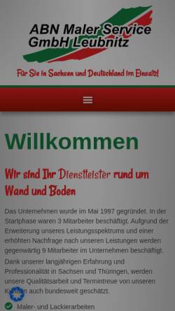 Vorschau der mobilen Webseite www.abn-maler-service.de, ABN Maler Service GmbH Leubnitz
