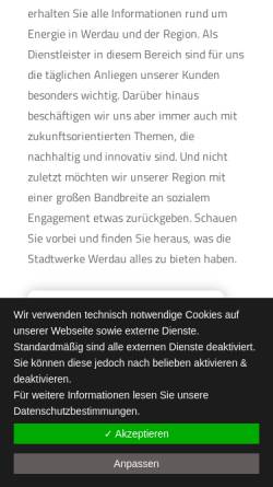 Vorschau der mobilen Webseite www.stadtwerke-werdau.de, Stadtwerke Werdau GmbH
