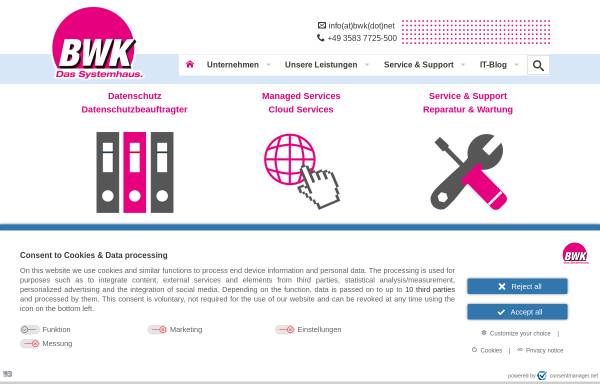 Vorschau von www.bwk.net, BWK Bürotechnik, Werbung und Kommunikation GmbH Zittau
