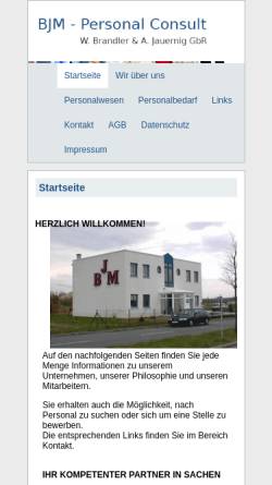 Vorschau der mobilen Webseite www.zeitarbeit-bjm.de, BJM Personal - Consult - W.Brandler & A. Jauernig GbR