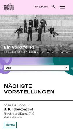 Vorschau der mobilen Webseite www.theater-plauen-zwickau.de, Theater Plauen-Zwickau