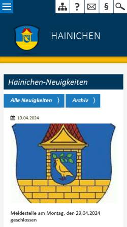 Vorschau der mobilen Webseite www.hainichen.de, Hainichen