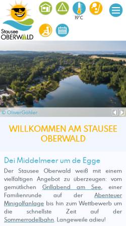 Vorschau der mobilen Webseite www.stausee-oberwald.de, Erholungsgebiet Stausee Oberwald