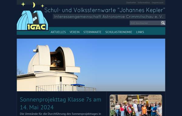 Vorschau von www.sternwarte-crimmitschau.de, Schul- und Volksternwarte Johannes Kepler