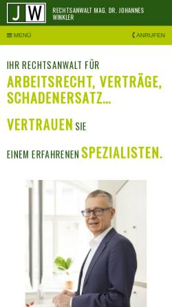 Vorschau der mobilen Webseite www.dr-winkler.at, Rechtsanwalt Dr. Johannes Winkler, Linz
