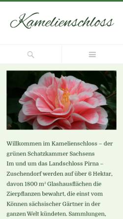Vorschau der mobilen Webseite www.kamelienschloss.de, Botanische Sammlungen und Landschloss Pirna-Zuschendorf